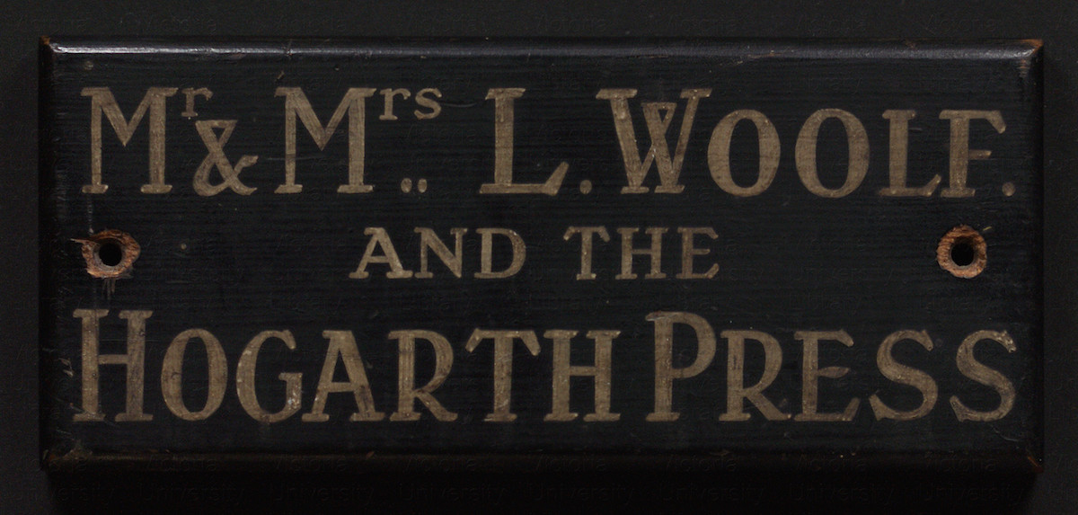 Early 20th-century sign "Mr & Mrs. L Woolf and the Hogarth Press"