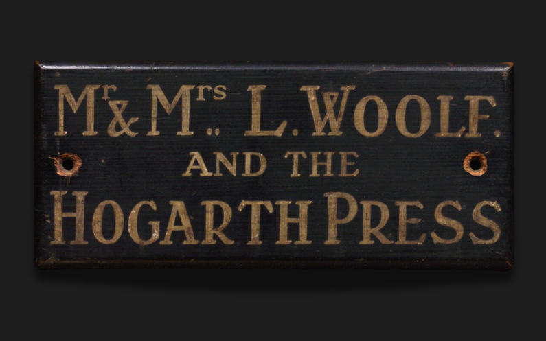 Early 20th-century sign "Mr & Mrs. L Woolf and the Hogarth Press."