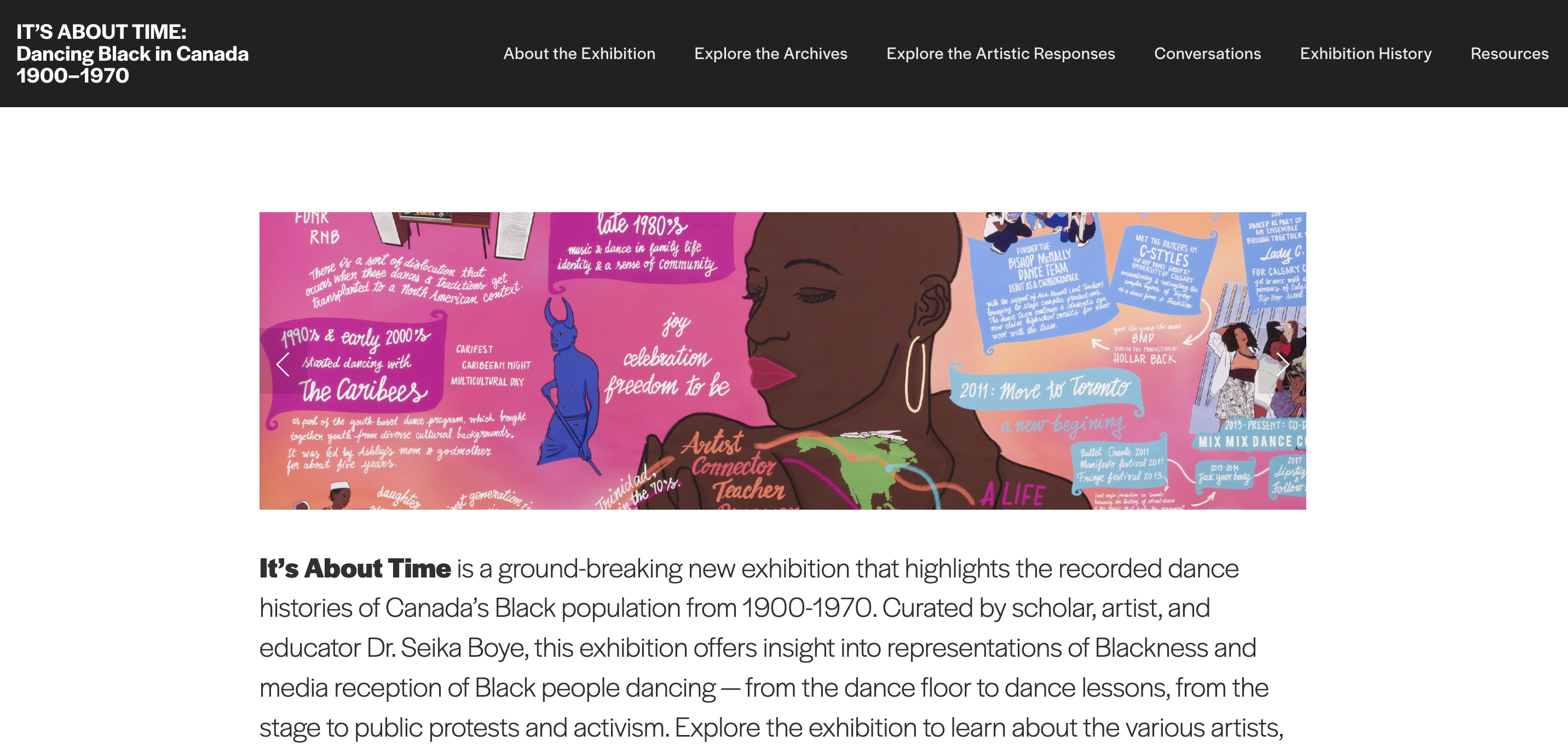 homepage of the Dancing Black in Canada website