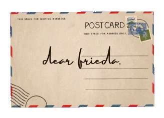 vintage postcard with "Dear Frieda" scrawled across it