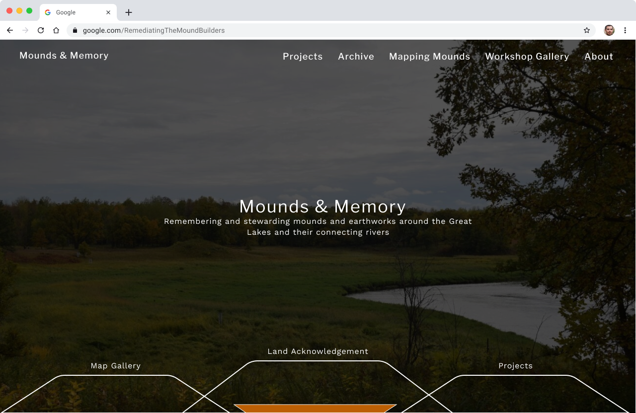 Screenshot of the mounds and memory research project website